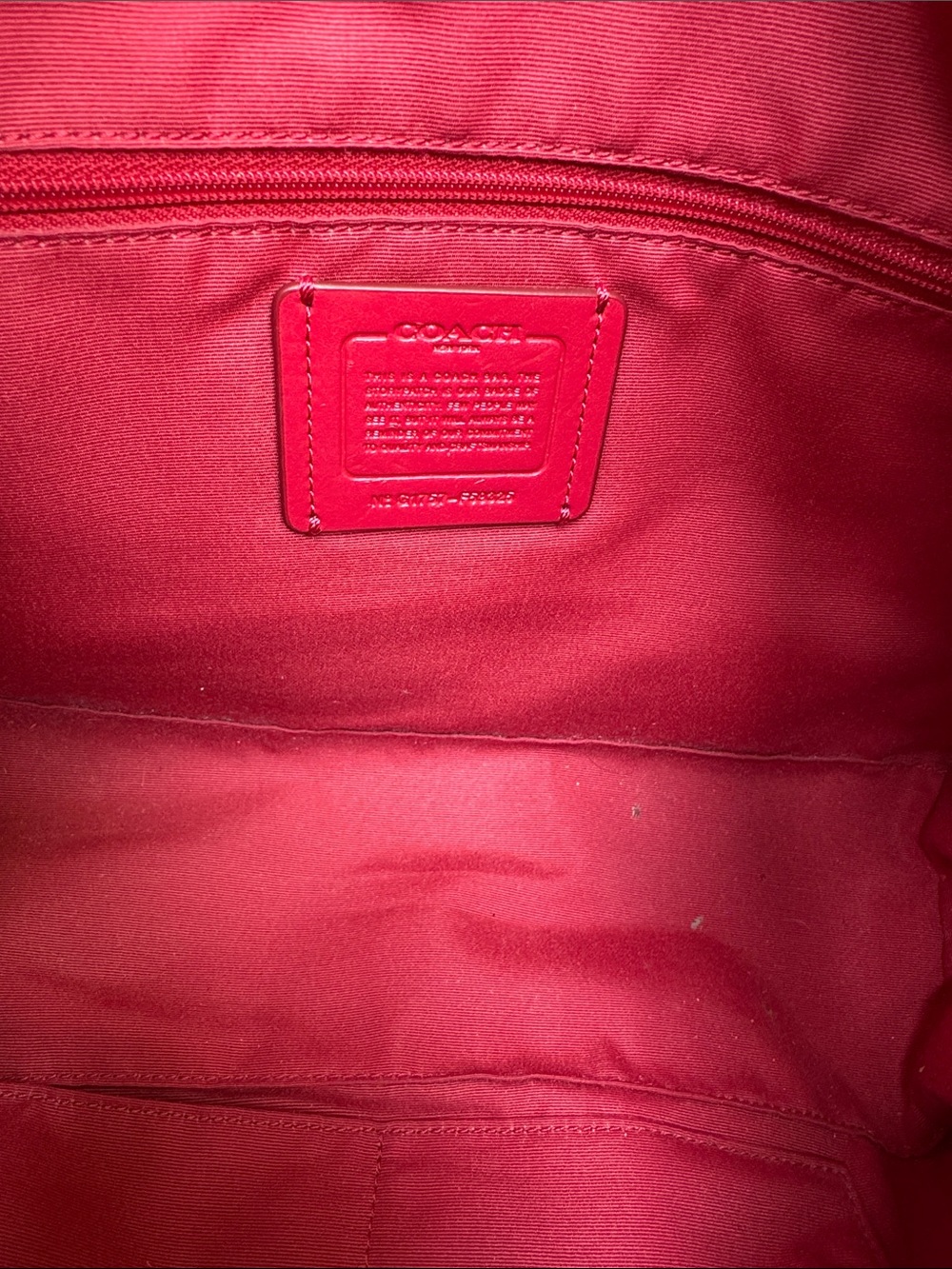 Coach Red Leather Tote with Gold-Tone Accents - Picture 4 of 4